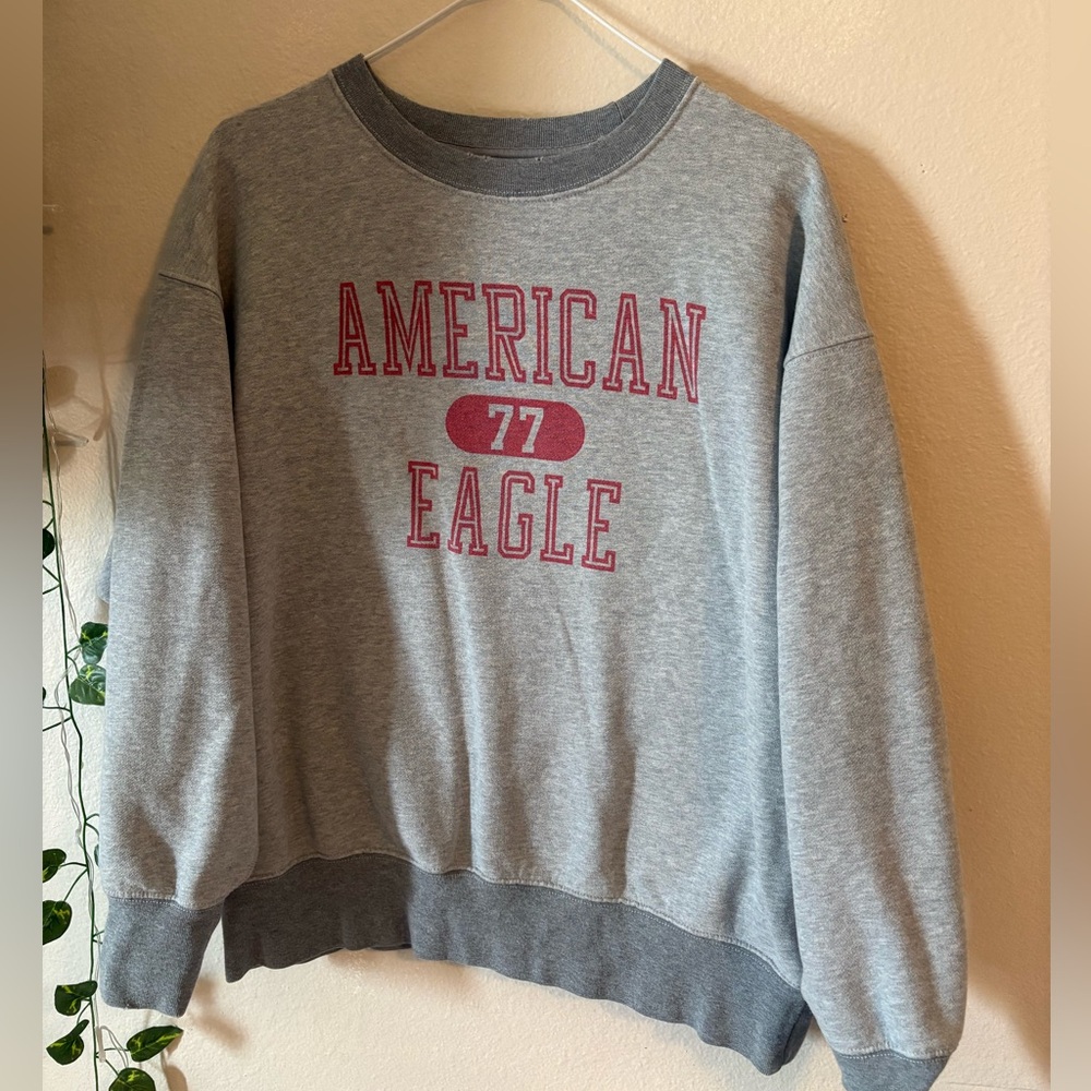 American Eagle Outfitters Gray and Red Crewneck Sweater